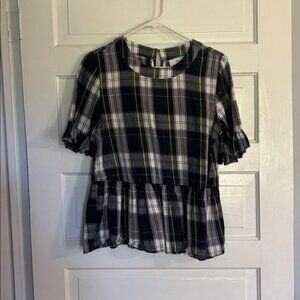 La Rouqe Plaid Ruffle Sleeve Top